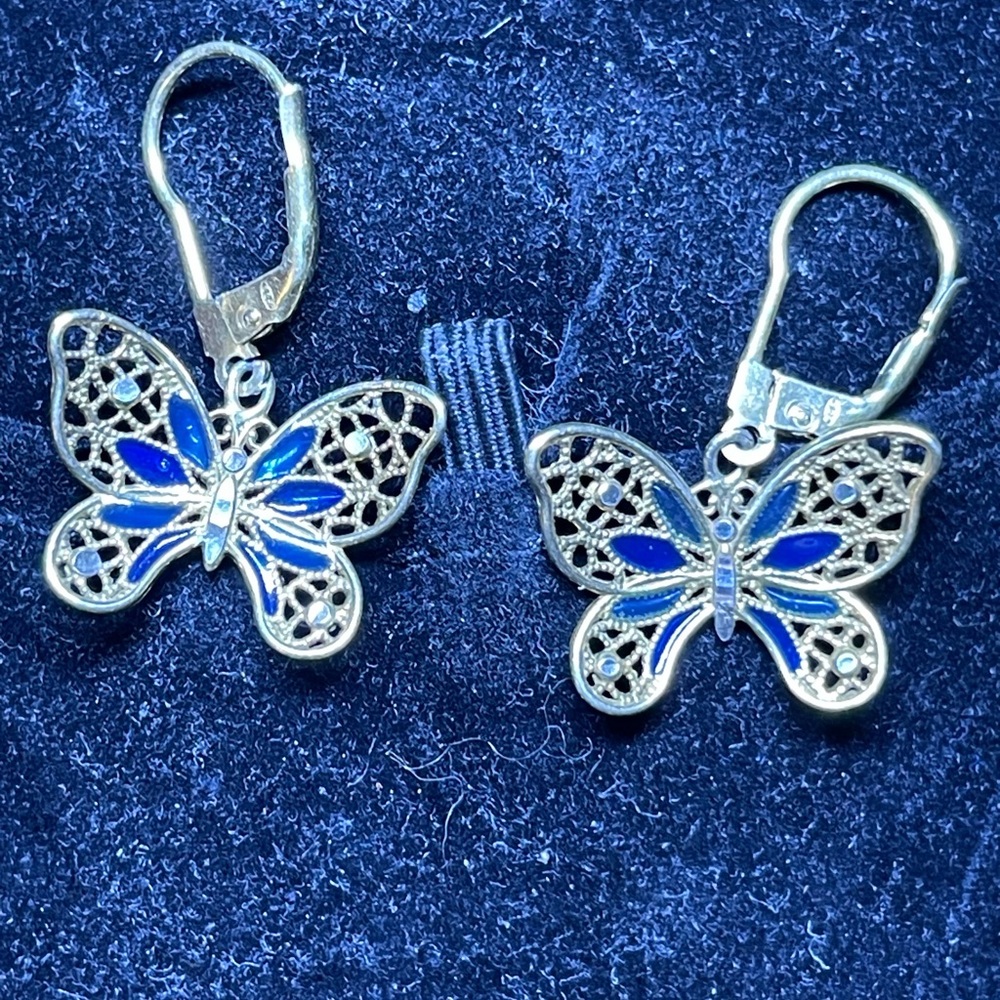 Mia Flora 925 Silver and Blue Butterfly Earrings.